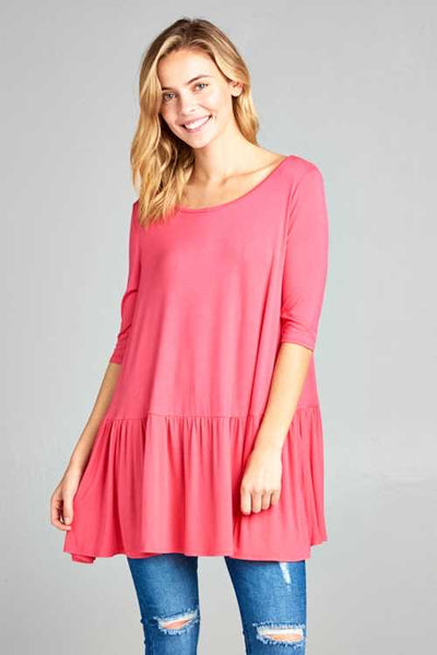 SQ-D {Good Vibes Only} Coral Pink Ruffle Hem Tunic