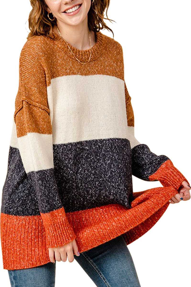 10-09 CP-M {Fall Feels} Rust Navy Color Block Sweater