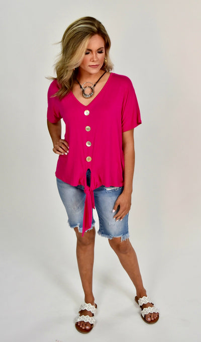 SSS-A {Famous In Love} Fuchsia Front-Tie Top w/Buttons