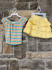 KIDS {Little Sunshine} Multi Stripe Shirt With Yellow Skirt Set