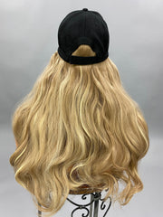 {Vicki} Dark Blonde Black Baseball Hat Wig