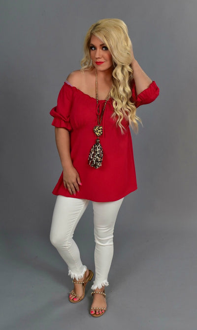 SSS-D {Rather Be With You} Red Top with Elastic Detail