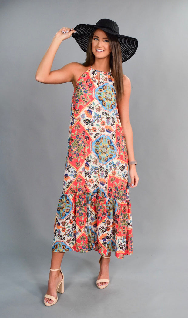 LD-B {Shine In The City} Floral Halter Dress with Lining