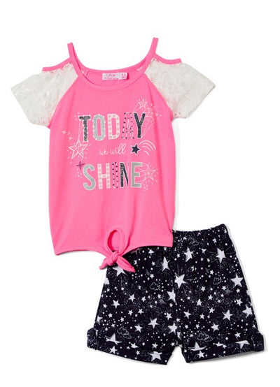 KIDS {Shine Like A Star} Grey & Pink Top W/Shorts Set