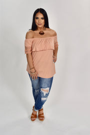 OS-A {Eyes On Her} Off-Shoulder Top with Lace Detail Sleeves