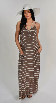 LD-M {New Groove} Mocha/Ivory Striped Maxi Dress