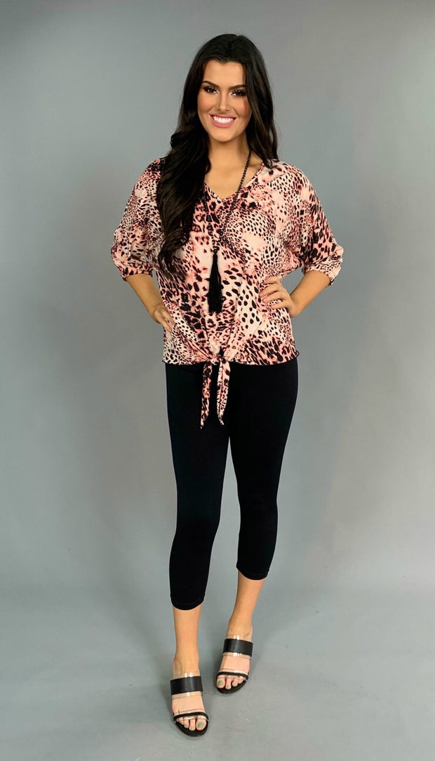 PQ-A {Call Of The Wild} Coral Leopard Top with Front Tie