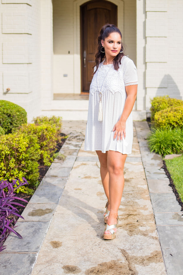 SSS-A {Fancy That} "UMGEE" White Tunic with Crochet Detail