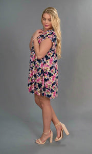 PSS-P "In Your Name" Pink/Navy Floral Ruffle Sleeve Tunic