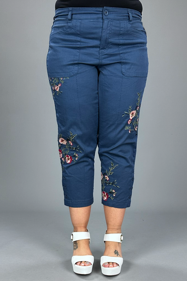 BT  M-109  {Style & Co} Blue Embroidered Capri