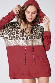10-20 HD-B {Claws Out} Maroon Leopard Sequin Hoodie SIZE S M L