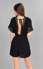 RP-N {Dressed To Kill} Black Romper with Crochet Lace Detail