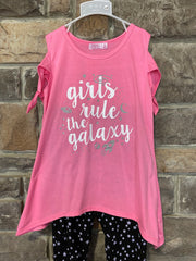 KIDS {Rule The Galaxy} Pink Graphic Tee Star Print Capri Set