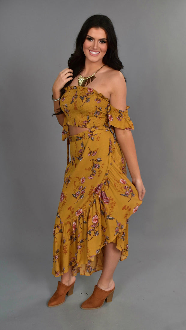 SET {Forever Fierce} Floral Boho Elastic Top with Wrap Skirt