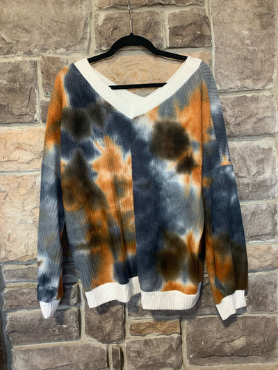 10-02 CP-C {Stay The Night} Rust Navy Tie Dye Waffle Top SIZE S M L