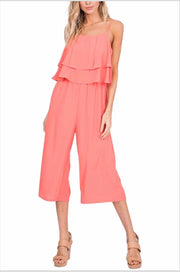 RP-K {Make It Sweet} Coral Jumpsuit with Double Ruffle Yoke