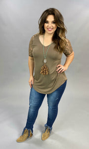SSS-G {Lovely As Ever} Mocha V-Neck Top W/ Lace Sleeve Detail