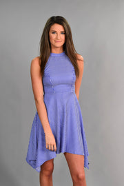 SV-K {From The Sidelines} Blue Striped Halter Flare Dress
