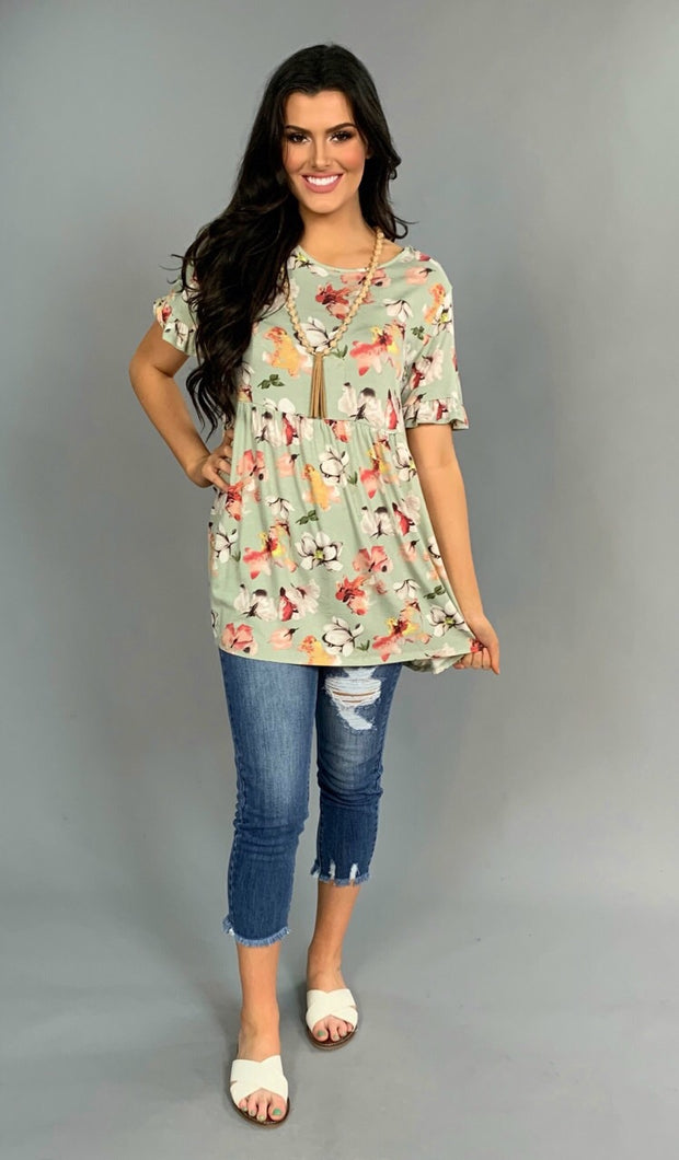 PSS-T {More Than A  Feeling} Pistachio Floral Print Tunic