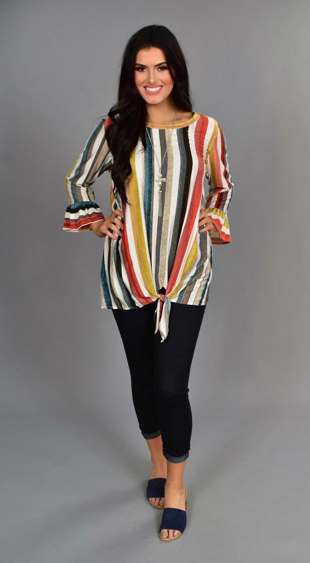 PQ-R {Yes It's True} Vertical Striped Tunic with Tie Hem