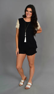 SD-A {Take Back The Night} Black Top with Crochet Sleeves
