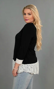 SD-i {Make A Statement} Black Top with White Lace Hem