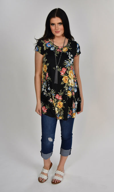 PSS-A {Adored The Most} Black Floral Tunic or Dress