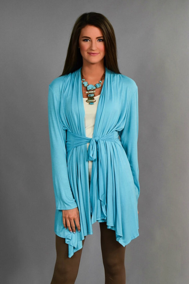 OT-D {Flare For Life} SALE! Turquoise Cardigan With Waist Tie