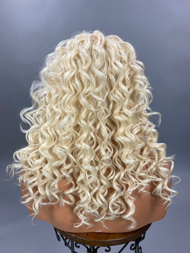 {Tiffany} Platinum Blonde Curly Half Wig