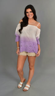 OS-A {More To Explore} Lavender Gradient Dye Top with Eyelet Detail