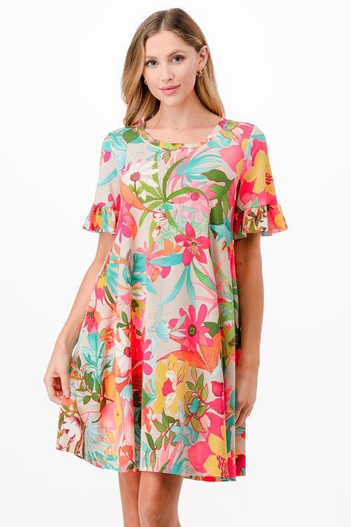 PSS-B {For A While} Pink Multi Floral Print Dress