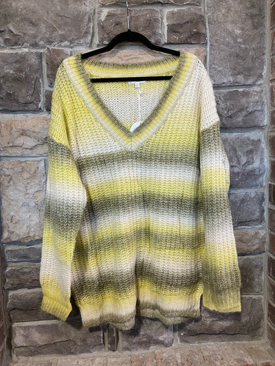 16 PLS-M {Love Notes} Yellow Olive Striped Sweater SIZE S M L XL