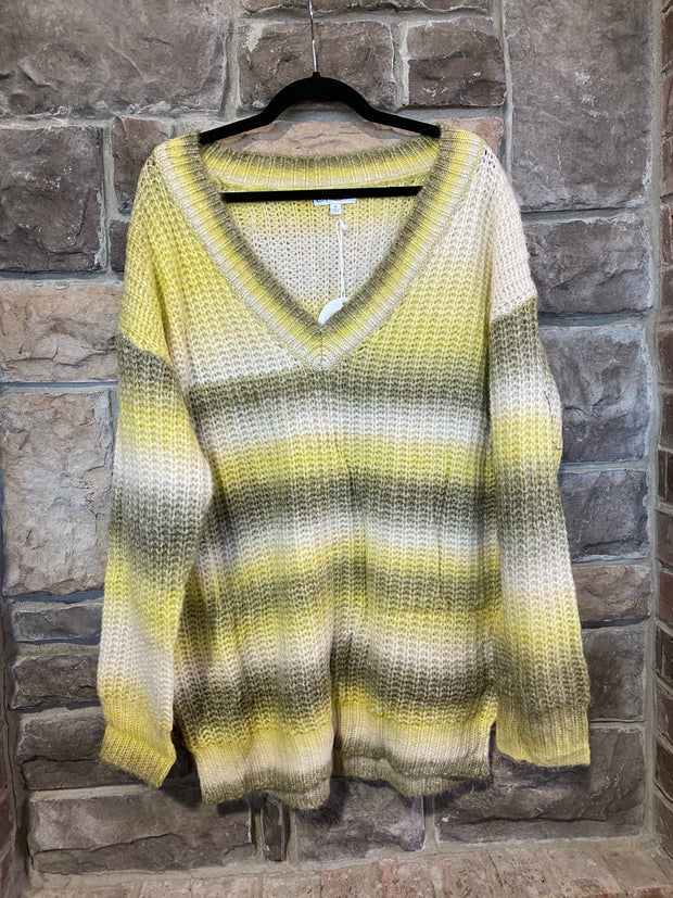 16 PLS-M {Love Notes} Yellow Olive Striped Sweater SIZE S M L XL