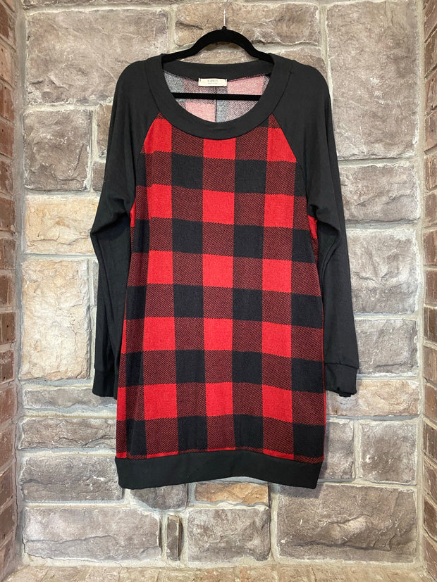 CP-C {Cabin In The Woods} Red Black Buffalo Plaid Knit Tunic