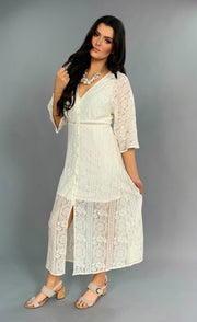 LD-M {Fresh Effect} Ivory Lace Button Front Dress with Lining