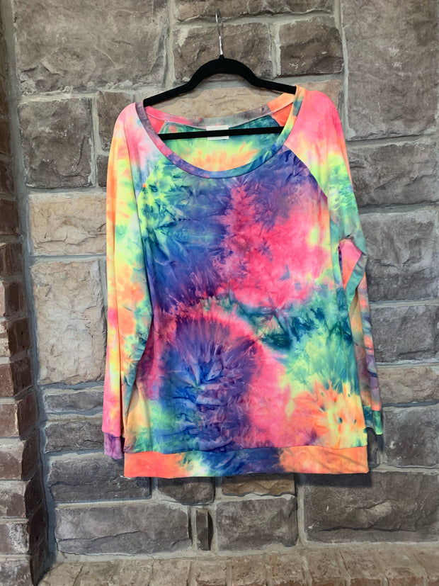 10-02 PLS-A {Feels So Right} Multicolored Tie Dye Buttersoft Top SIZE S M L XL