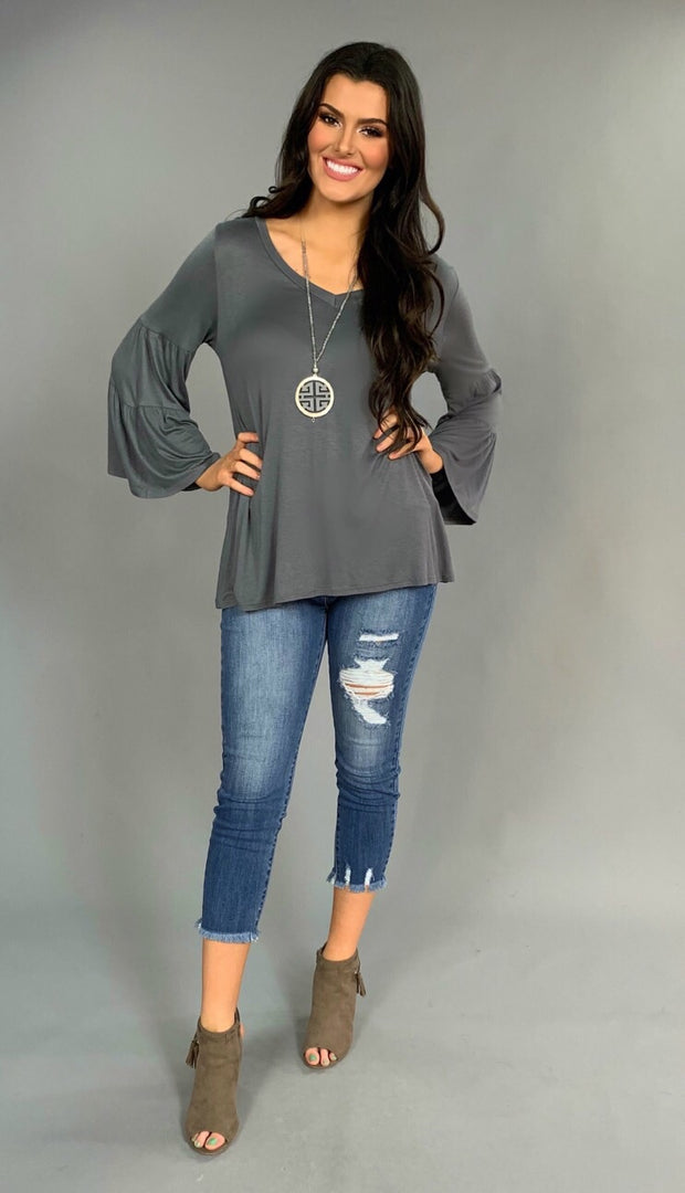 SLS-Y CHARCOAL  with Double-Layer Bell Sleeves Tunic