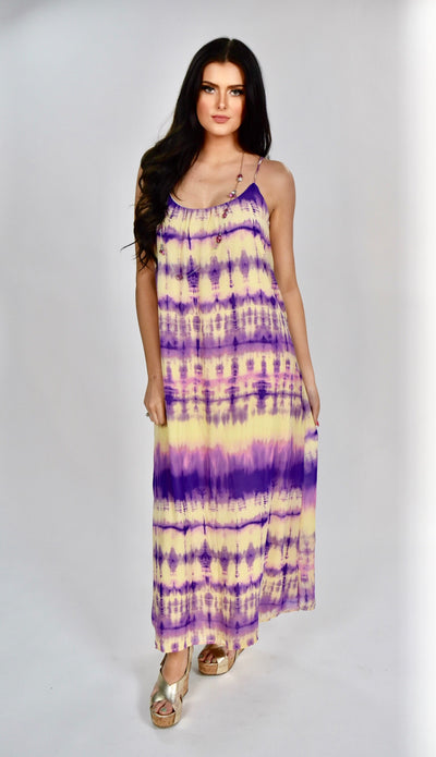 LD-Y {Told You So} Purple/Tan Sleeveless Tie-Dye Dress