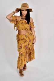 SET {Forever Fierce} Floral Boho Elastic Top with Wrap Skirt