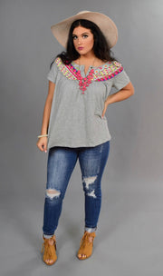 CP-D {One True Love} "UMGEE" Gray/Multi Top w/Buttons