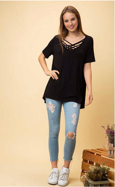 SSS-K {My Side Of Town} Black Cage Neck Tunic Top