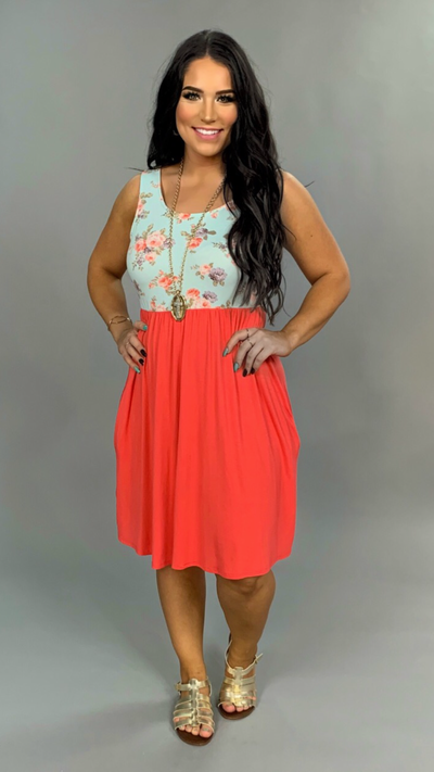 SV-E {Caught Up With Your Smile} Coral Dress Floral Contrast
