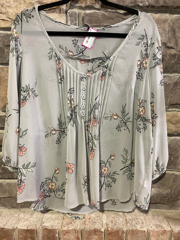 PQ-A {Love Me Always} Lt. Gray Floral Tunic