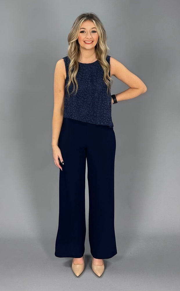 RP  M-109  {DKNY} Navy Jumpsuit w/Textured Top
