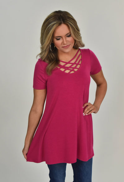 SSS-P {Simply Awesome} Magenta Top with Cage Neck Detail