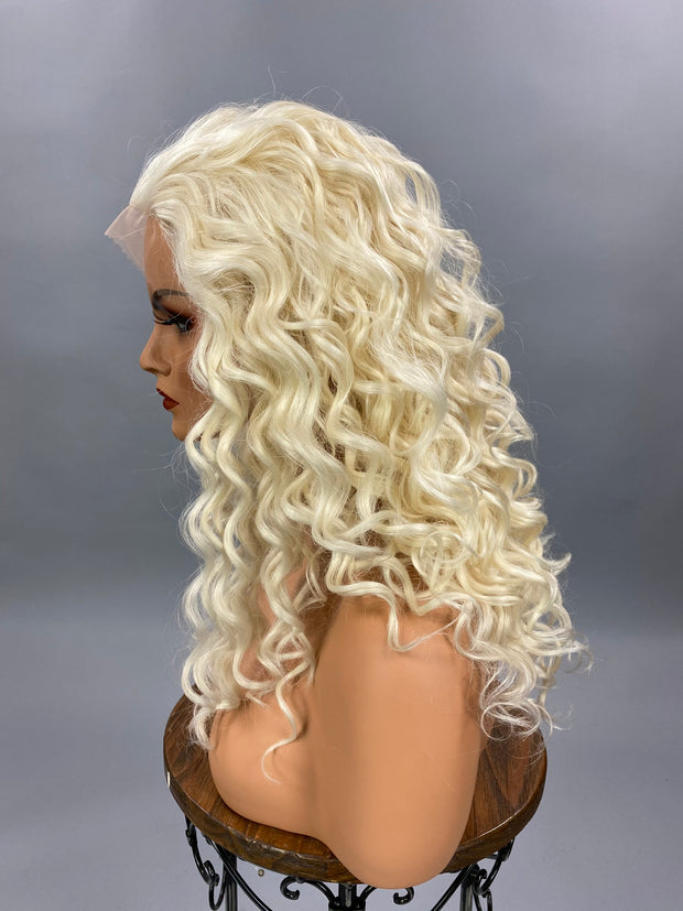 {Tiffany} Platinum Blonde Curly Half Wig