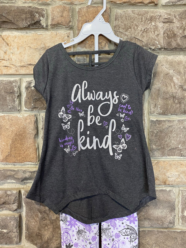 KIDS {Cool To Be KInd} Charcoal Graphic Tee W/Butterfly Capri Set
