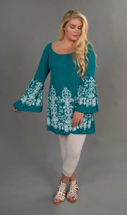 SD-X {Delicate Flower} Teal Tunic with White Design