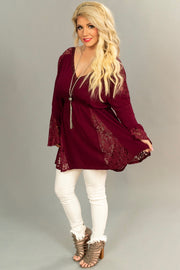 SLS-H {Let's Join In} Burgundy Top with Lace & Crochet Detail