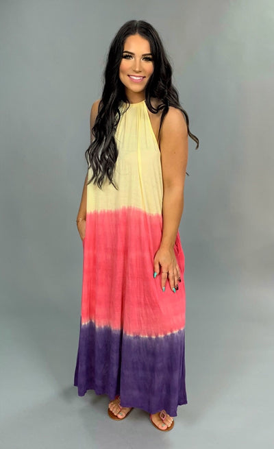 LD-A {Caribbean Vacation} Gradient Dye Halter Dress
